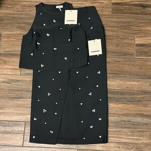 Sandro Black Tank and Skirt Set with Crystal Accents NWT